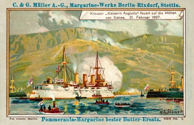 Deutscher Kreuzer Kaiserin Augusta beschießt die Höhen von Chania, Kreta, 21. Februar 1897